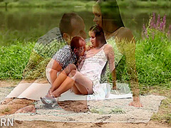 Sensual Sex Near The River With Romantic Couple Of Big Tits Brunette Girls