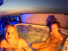 Priavate Jacuzzi Summer Nights With Rebeka Ruby Melonie And Lea Touching Fingering And Late Night