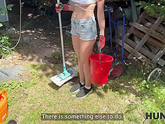 HUNT4K. Sexy Fanta Sie fucks with old Hunter for her annual salary in public