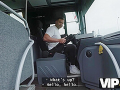 VIP4K. Pretty big titted lady is fucking in the bus