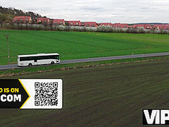 VIP4K. Pretty big titted lady is fucking in the bus