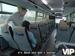 VIP4K. Pretty big titted lady is fucking in the bus