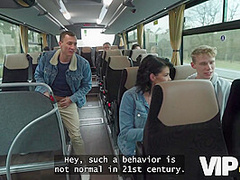 VIP4K. Pretty big titted lady is fucking in the bus