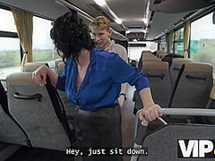 VIP4K. Pretty big titted lady is fucking in the bus