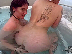 Snowy Day Underwater Jacuzzi Lesbians Dildo Playing Ellah With Sam