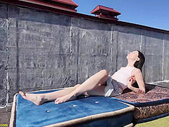 skinny milf ass fucked on a public roof