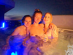 Hot Summer Nights 3 Gorgeous Models Lea Rebeka Ruby And Melonie Lesbian Splashing And Touching
