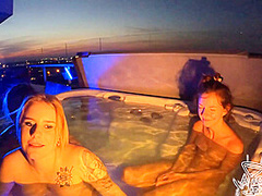 Hot Summer Nights 3 Gorgeous Models Lea Rebeka Ruby And Melonie Lesbian Splashing And Touching