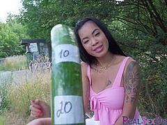 Pulled busty bitch doggyfucked outdoor