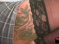 Gorgeous CFNM voyeur watching wanker