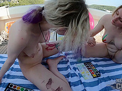 Nude Creative Porn Ingrida And Diana Painting Naked On A Yacht Vacation