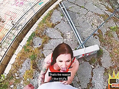 Horny bigtitted MILF doggyfucked outdoor