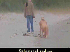 Paris Pink In Leashed Slave Walked As Pet On The Beach