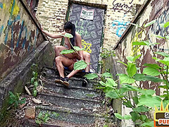 Pulled pierced MILF pounded outdoor