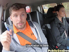 Cute learner cockriding her instructor