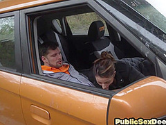 Cute learner cockriding her instructor