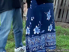 Kinky Granny Sucking Cock Outdoor And Gets Sprayed With Cum