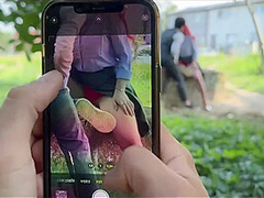 HUNT4K. Redhead whore cheated on her boyfriend in public and played with her natural tits