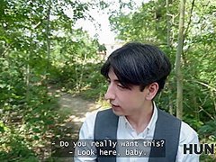 HUNT4K. Redhead whore cheated on her boyfriend in public and played with her natural tits