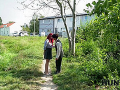 HUNT4K. Redhead whore cheated on her boyfriend in public and played with her natural tits