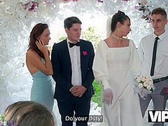 VIP4K. Hot bride is having a rough sex with a master of ceremonies, guests are shocked