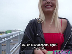 Blonde beauty doggystyled by stranger