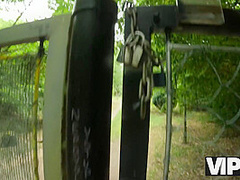 VIP4K. Babe with pierced nipples and tattoos fucks in the woods