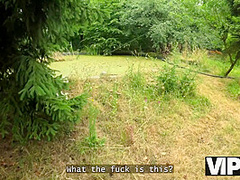 VIP4K. Babe with pierced nipples and tattoos fucks in the woods