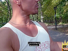 Horny blonde MILF pussydrilled in public