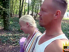 Horny blonde MILF pussydrilled in public