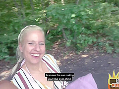 Horny blonde MILF pussydrilled in public