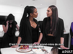 ADULT TIME - Bella Rolland Gives Up Free Use Pussy To Kira Noir During Public Wake FRENCH SUBTITLES