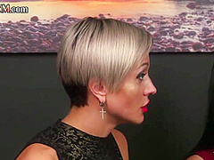 Horny CFNM babes deepthroating a guy