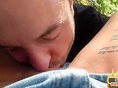 cockhungry MILF deepthroating outdoor