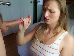 Cumthirsty CFNM babe deepthroating lover