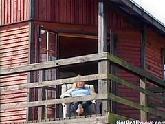 Hot busty outdoor blonde fucked on the farm