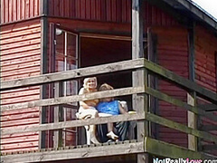 Hot busty outdoor blonde fucked on the farm