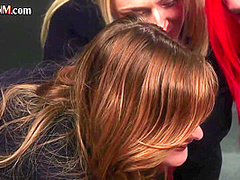 Stunning CFNM babes cocksucking stud