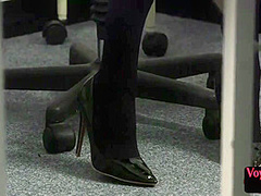 Stunning doctor voyeur teasing a wanker