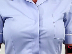 Stunning doctor voyeur teasing a wanker