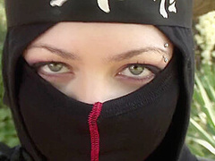 Busty ninja is posing to tease you