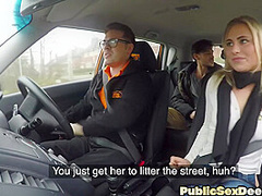 Blonde horny driving learner got smashed