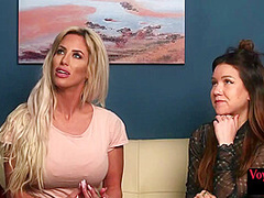 Cute voyeur babes watching guy jerking