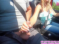German amateur milf does public blowjob in the car while driving