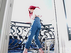 Wetting Jeans And Smoking On Balcony