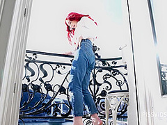 Wetting Jeans And Smoking On Balcony