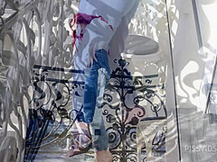 Wetting Jeans And Smoking On Balcony