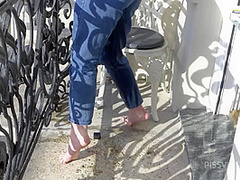 Wetting Jeans And Smoking On Balcony