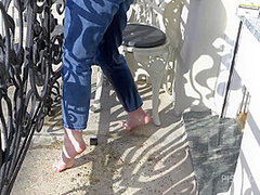 Wetting Jeans And Smoking On Balcony