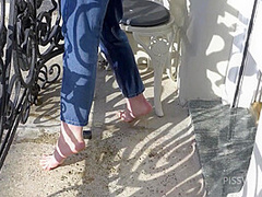Wetting Jeans And Smoking On Balcony